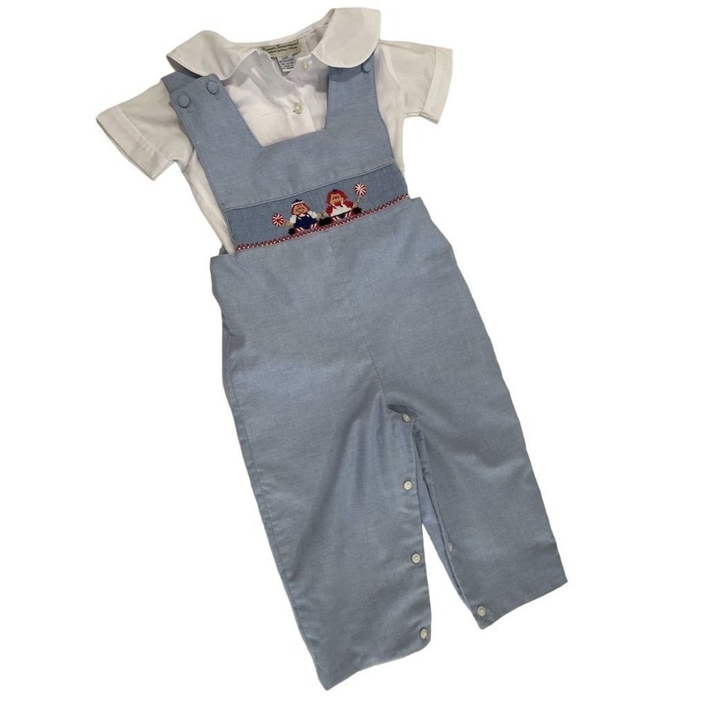 Ananda‎ Remembered Smocked Longall Outfit Sz 24M Blue Raggedy Ann Andy